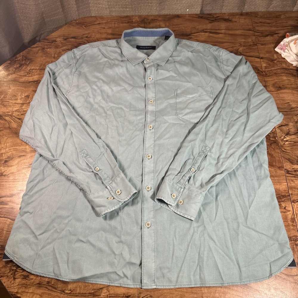 Tommy Bahama Dobby Dylan Shirt Men's 3XL Blue Long Sleeve Button Down Tropical